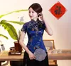 Nieuwe Collectie Chinese Stijl Vrouwen Vintage Satijnen Shirts Borduur Bloem Korte Mouw Tops Lente Zomer Dames Slanke Blouses Jurk Maat S-4XL