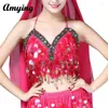 Stage Wear Sexy Dames Belly Dance Coin Décor Soutien-gorge Femmes Paillettes Coloré Gland Top Poitrine Emballage Performance Gilet 11 Couleurs