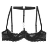 Bras Womens Lingerie Open Chest Bra Halter Sheer Lace 1/4 Cups Bare Exposed Nipples Brassiere Underwire Push Up Tops