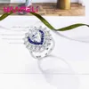 Bröllopsringar märke 925 Sterling Silver Women Engagement med Blue Oval Crystal fashionabla brudsmycken Love Anillos