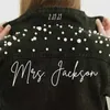 Women's Jackets Jackets Custom Mrs Pearl Jean Bride Denim Personalized Unique White Bridal Gift 240301