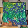 Lenços 90cm van gogh pintura a óleo sarja lenço de seda moda xale marca de luxo quadrado hijab mulheres bandana foard cabeça gota entrega um dh0sp