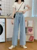 Jeans da donna Vintage Blu Donna Pizzo Pantaloni a gamba larga a vita alta Donna 2024 Primavera Estate Strada Oversize Allentato Dritto Lady Denim Trou