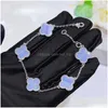 Charm Bracelets Sweet Clover Bracelet Luxury Designer Earrings Necklaces For Women Light Purple Short Choker Necklace Bangle Earring Dhbud