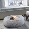 Matten Hondenbed Lang Pluche Donut Huisdierbed Huis Voor Kleine Grote Honden Kennel Kat Slaapbanken Matten Gezellig Huisdierkussen (Dia 70cm/L, Grijs)