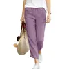 Pantalon femme décontracté droit été femmes coton lin couleur unie taille élastique ample femme longueur cheville pantalon confortable