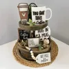 Tools Coffee Bar Tiered Tray Decoration Set of 6 Wooden Sign Mini Coffee Cup Farmhouse Kitchen Shelf Table Home Decorations