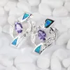 Ohrstecker SHUNXUNZE Verlobung Hochzeit Schmuck Zubehör für Frauen Lila Zirkonia Blauer Opal rhodiniert R4099