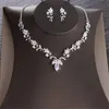 Ensemble de bijoux de mariée en feuille de zircone cubique de luxe, couronne de mariage, collier et boucles d'oreilles, 240220