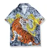 Tijger volledige print button-down kraag herenoverhemd zomer dunne materiaaloverhemden voor heren vakantie strand Hawaiiaanse overhemden herenkleding