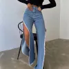 Jeans CINESSD High Waisted Straight Leg Double Slit Women Jeans 2024 Spring Street Fashion Button Spicy Female Allmatch Pants WS496