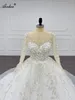 Alonlivn Luxuriöses, vollärmeliges Ballkleid-Hochzeitskleid mit Perlen, Pailletten und Spitze, Kapellenschleppe, Illusion, U-Ausschnitt, Brautkleider können individuell angepasst werden