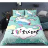Conjunto Rainbow Unicorn Printing Double Duvet Capa com travesseiro King Queen Size Bedding Set Girls Home Decoration Têxtil pura cortinas