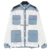 Женские куртки Куртки Y2K Прозрачное джинсовое пальто большого размера Techwear Цветочная сетка Кружево с цветными блоками Длинный пуховик 240301
