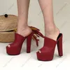 Sandálias Sukeia Handmade Mulheres Mules Padrão de Pedra Salto Chunky Peep Toe Vinho Vermelho Sapatos de Festa Senhoras Tamanho 5-15