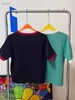 レディースTシャツデザイナー早春に新しいレターステッカー刺繍群れ文字ニットグリーントッププレーンコントラストショートニットラウンドネックスリーブTシャツ女性用
