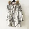 Fur Hooded Luxury Real Fur Long Coat X long Women Genuine Rabbit Jacket Raccoon Fur Collar Overcoat New Winter For Lady TSR635