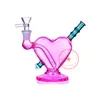 Pink Love Heart Shaped Traveler Glass Reting Bubbler Pipes Portable Dry Herb Tobacco Filter Handle Cigarette Holder Tube Waterpipe Bubble Hand Bong DHL