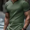 Kort ärm V Neck Patchwork T Shirts Men Casual Solid Color Waffle Tops Spring Summer Mens Clothing Leisure Tshirt 240220