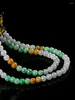Ketten Natur Jade dreifarbige runde Perlenkette exquisite Kette Modeschmuck offener Ring Anhänger Urlaubsgeschenk