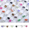 Anneaux de cluster Pinksee Grossiste 5pcs Mixte Pierre Naturelle Argent Couleur Vintage Bijoux Tibétains