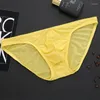 Underpants homens deslizamento de gelo confortável gel jockstrap triângulo roupa interior transparente sexy bikini bolsa calcinha cintura baixa respirável lingerie briefs