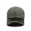 Ball Caps Khaki Coffee Adjustable Black Streetwear Metal Buckle Houndstooth Baseball Cap Korean Style Hat Pu Leather Brim Face