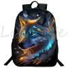 Mochila animal leão lobo mochila meninos meninas sacos de livro adolescente sacos de escola mochila de viagem sacos diários dos homens saco para portátil