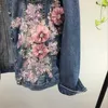 Damen Jacken Jacken Frühling Jeans Mantel Frau Schwere Stereo Rosa Blume Gesticktes Loch Denim Basic Mäntel R700 240301