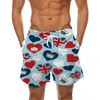 Shorts masculinos Board Harajuku Cartoon Print Calças Joelho Troncos Retro Cordão Duplo Bolso Praia Férias