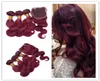 99J Wine Red Brazilian Human Hair Weaves With Closure 4Pcs Lot Virgin Brazilian Burgundy Hair 3Bundles With 4x4 Lace Closure Body7232302