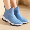 Womens Rain Boots Platform Waterproof Wear-Costistenta Solid Black Ankle Shoes for Women Fashion Spring Autumn Rainboots 240228