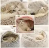 Houses Soft Plush Pet Bed with Cover Round Cat Bed Pet Mattress Warm Cat Dog 2 in 1 Sleeping Nest Cave for Small Dogs