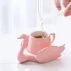 Nordic Creative Swan Coffee Cup Saucer Set With Gold Rim Small Cute White Black Green Pink Ceramic Cups and Saucers Lovely Gifts 240222