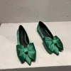 Casual Shoes Summer Women Real Silk Bow Candy Color Slip On Loafers Point Toe Ballet Flats Ladies Spring Green Black Pink Size 35-40