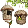 Hummingbird House, Hand Woven Bird Nest for Outdoors Hanging, Small Grass Bird Houses Natural Fiber Bird Hut Roosting Pocket for Finch Canary Chickadee