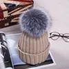 15 cm Echtpelz Ball Cap Pom Poms Winter Hut Für Frauen Mädchen Wolle Gestrickte Baumwolle Mützen Marke Dicke weibliche