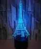 Luci a led 3D creative Lampada da tavolo con interruttore tattile a LED Torre Eiffel colorata Visione Luce stereo Telecomando Gradiente 3D Night Ligh3046562