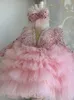 Long Sleeve Flower Dress New Wedding Cute Princess Ruched Little Girl Tutu Gowns Party Dresses For Girls Kids Formal Wear Elegant Birthday Gown 403