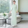 Etniska kläder 2024 Vietnamesiska aodai -klänning för kvinnor traditionell kinesisk stil vintage elegant smal qi pao toppbyxor uppsättningar asiatisk chiffong