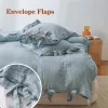 Set Simple&Opulence 100% Linen Bedding Set 3Pcs Natural Flax Breathable King Size with Tie Closure Pillowcase Duvet Cover Sheet Sheer Curtains