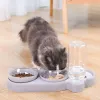 Supplies Pet Cat Double Bowl Automatic Feeder Dog Food Bowl With Water Dispenser Drinking Raised Stand Dish For Cats Feeding Tools