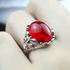 Cluster Rings 925 Silver Plated Natural Green Chalcedony Gemstone Ring Female Red Agate Atmosphere Fashion Open Birthday Gift