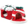Mats Christmas Cat Bed Dog Tent House Mat Christmas Gift Box Shape SemiClosed Washable Indoor Cat Tent For Dog Cat Puppy Kitten