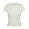 T-shirt firmata Top t-shirt a maniche corte in cotone filettato elasticizzato fondo girocollo