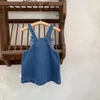 Mädchen Kleider Deer Jonmi 2024 Frühling Baby Mädchen Denim Hosenträger Kleid Koreanischen Stil Rüschen Kleinkinder Kinder Casual Träger