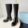 2024 Designer Knie Hoge Laarzen Platform Hakken Lederen Lange Vrouwelijke Booties Luxe Mujer Rits Chelsea Schoenen Voor Vrouwen