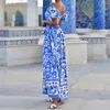 Exklusiv stil kvinnors mode framåt vår bohemiska blommor tryck off-shoulder a-line klänning tillgänglig i blå svart lila och magenta storlekar S-XL AST182487