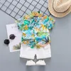 Barn strandkläder set småbarn baby pojkar sommar bomullsblommor kort ärmskjorta shorts kostymer 2st barn hawaiian outfit 240226