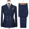 Kostymer 2023 Vita bröllopsdräkter för män 2 stycken Double Breasted Slim Form Formal Business Groom Wear Suit (Blazer+Pants) Dräkt Homme